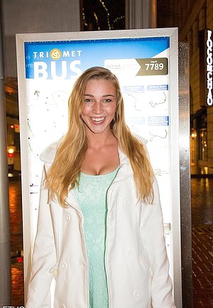 Portland blonde with a hot pussy is exposing her twat in public